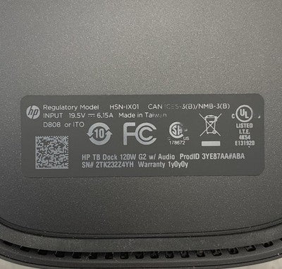 HP HSN-IX01 120W G2 Thunderbolt USB-C Docking Station - No Speaker No AC Adapter