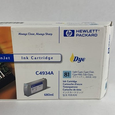 HP C4934A 81 DesignJet Light Cyan Dye Ink Cartridge New OEM Sealed in Box