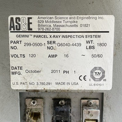AS&E Gemini 6040 Parcel X-Ray Inspection System 299-0500-1 - Parts or Repair A