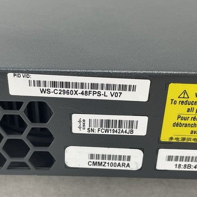 Cisco WS-C2960X-48FPS-L 48 GigE PoE V07 - Tested