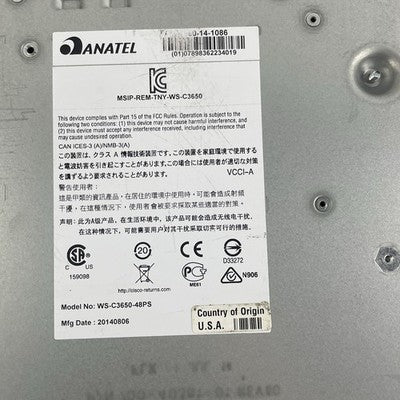 Cisco WS-C3650-48PS-S V01 Tested & Reset 2X PSU