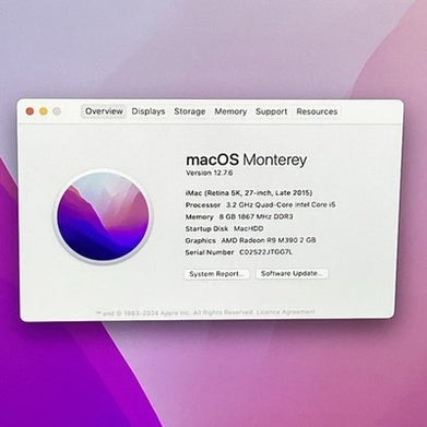 Apple A1419 iMac 2015 27" Retina 5K 3.2GHz i5 8GB RAM 500GB HDD Fusion os12.7.6