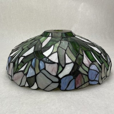 Vintage Tiffany-Style Stained Glass Lampshade Blue Green White 14.5 In