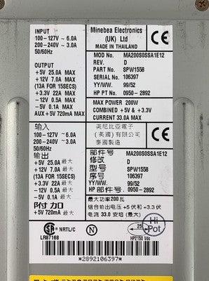 Minebea Electronics MA200S0SSA1E12 200W Power Supply
