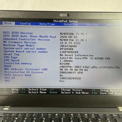 Lenovo ThinkPad T480 14" i5-8350U 1.7GHz 8GB RAM No SSD No OS Bad Vent Bad Clips