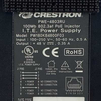 Crestron PW180KB4800F03 AC Adapter Ethernet Tested Lot of 6