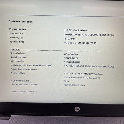 HP EliteBook 850 G4 15.6" i5-7200U 2.50 GHz 8 GB RAM No SSD No OS No Batt - READ