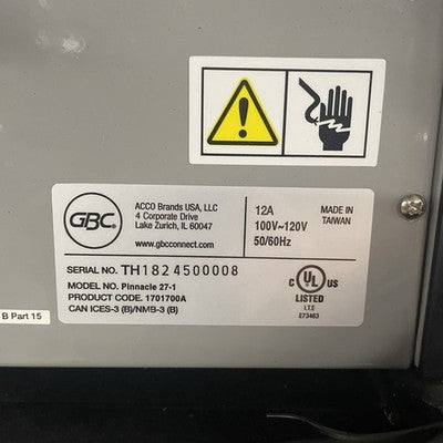 GBC Pinnacle 27 EZLoad Thermal Roll Laminator, 27" ,8-10 No Tray Missing Rod