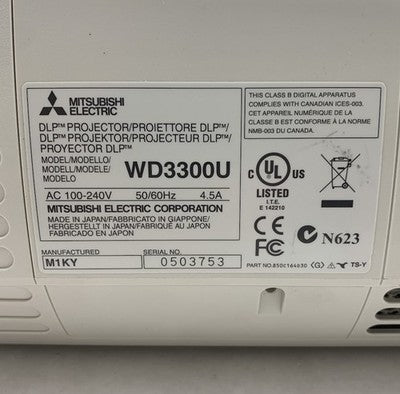 Mitsubishi WD3300U LCD Lamp Projector - Parts or Repair No Remote
