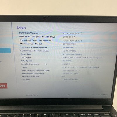 Lenovo ThinkPad E14 Gen 3 14" Ryzen 5 5500U 2.1 Ghz 8 GB Ram No OS No HDD No AC