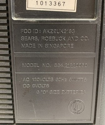 Sears 564 AM - FM - FM Stereo Radio Cassette Recorder