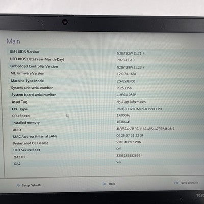 Lenovo ThinkPad T490 14" i5-8365U 1.60 GHz 16 GB RAM No SSD No OS READ