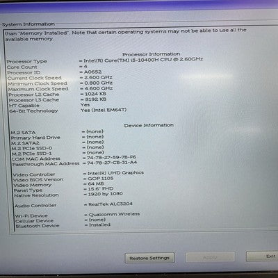 Dell Precision 3551 15.6" i5-10400H 2.60 GHz 16 GB RAM No SSD/OS/AC/Battery - RE