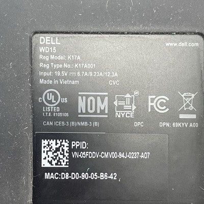 Dell K17A OEM Laptop Docking Station K17A001 / WD15 No Power Cable 130W Lot of 6