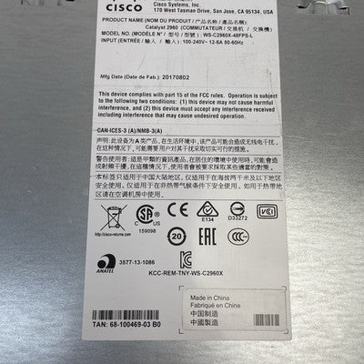 Cisco WS-C2960X-48FPS-L 48 GigE PoE V06 - Tested