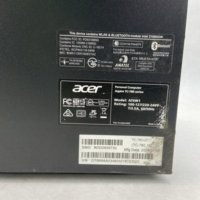 Acer Aspire TC-780 MT Intel Core i3-7100 3.9GHz 12GB RAM No HDD No OS