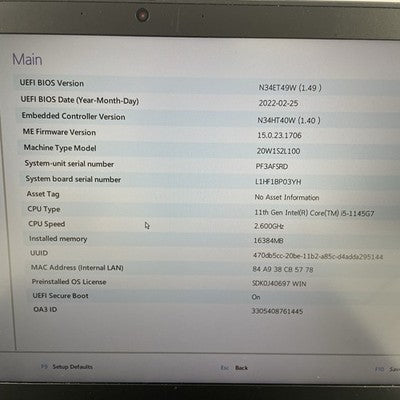 Lenovo ThinkPad T14 Gen 2 14" i5-1145G7 2.60 GHz 16 GB RAM No SSD No OS READ