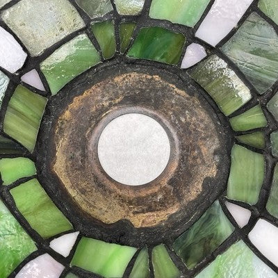 Vintage Tiffany-Style Stained Glass Lampshade Blue Green White 14.5 In