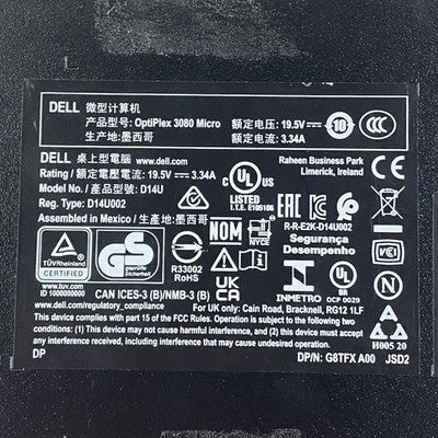 Dell OptiPlex 3080 Micro Intel Core i3-10105T 3GHz 1x16GB RAM No HDD/OS/AC