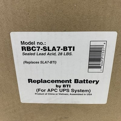 BTI Replacement UPS Battery for APC RBC7 12V DC Lead Acid Box Opened