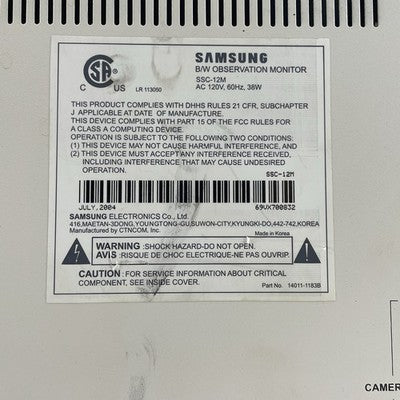 Samsung 12" CRT B/W Observation Security Monitor SSC-12M