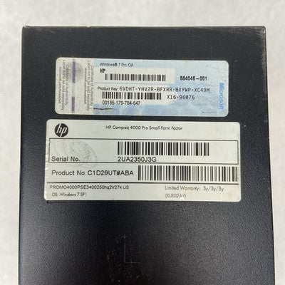 HP 4000 Pro SFF Intel Celeron E34 2.6GHz 2GB RAM No HDD No OS