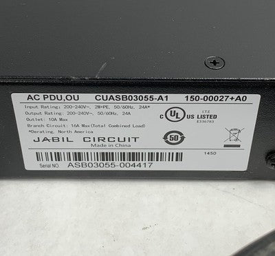 Jabil Circuit CUASB03055-A1 12-Outlet 200-240V Power Distribution Unit