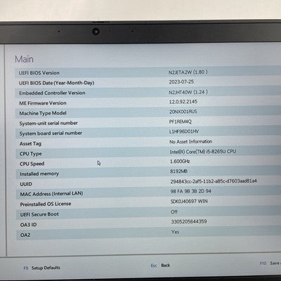 Lenovo ThinkPad T490s 14" i5-8265U 1.60 GHz 8 GB RAM No SSD No OS No Battery