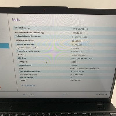 Lenovo ThinkPad T16 Gen 3 16" Ultra 7 155U 1.7 GHz 16 GB RAM No OS/SSD/AC/L Key