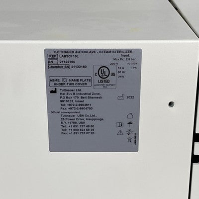 Tuttnauer LABSCI 15L Benchtop Autoclave Steam Sterilizer