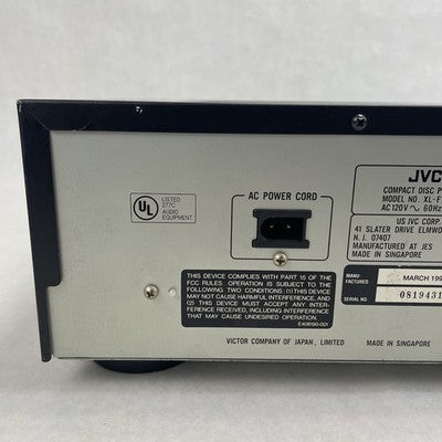 JVC XL-F108BK CD Changer 5 Compact Disc Player No Remote No Power Cord Tested