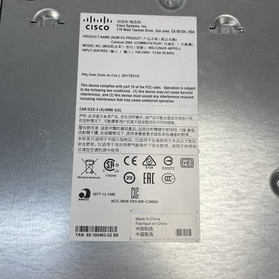 Cisco Catalyst WS-C2960X-48FPD-L 48-Port Gigabit Managed PoE+ Switch - Tested