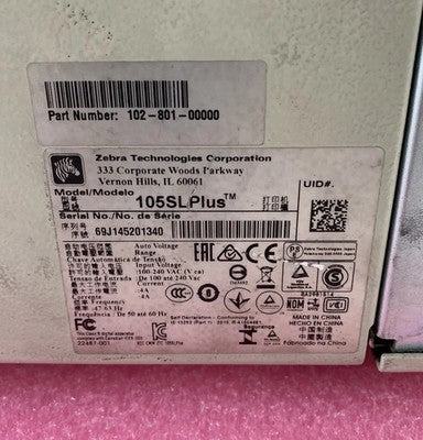 Zebra 105SL Plus 102-801-00000 203DPI Thermal Label Printer - Parts or Repair