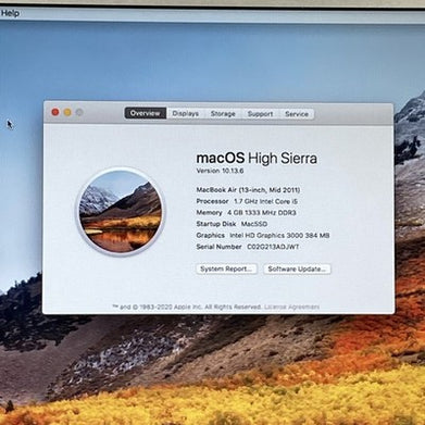 Apple MacBook Air A1369 2011 13" 1.7GHz i5 4GB RAM 250GB SSD os10.13.6 347Cycles