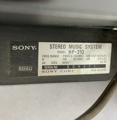 Sony HP-310 Turntable Stereo Music System - Works Needs New Stylus