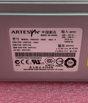 Artesyn 7000758-0000 49P1266 514W Server Power Supply