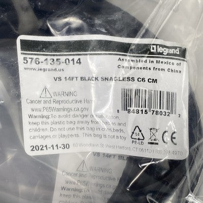 Legrand 576-135-014 14FT Black Snagless C6 CM (Lot of 30)