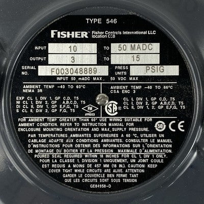 Fisher Controls Type 546 Electro Pneumatic Transducer