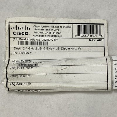 Cisco AIR-ANT2524DW-R Dual-Band Wireless Antenna White 2.4 GHz/5 GHz (Lot of 10)