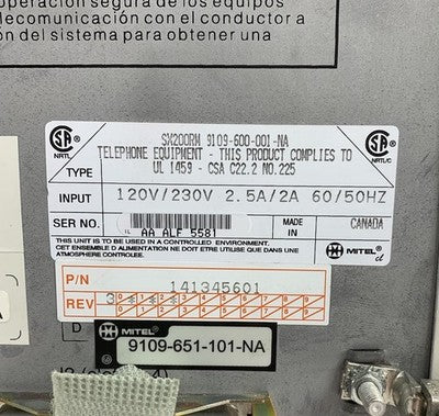 Mitel SX-200 SX200RM 9109-600-001-NA PBX Cabinet Only No Cards No Key