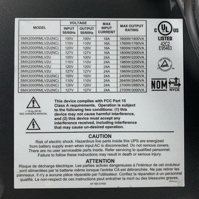 APC SMX2000RMLV2UNC Smart-UPS Power Backup Parts and Repair No Power From Batts