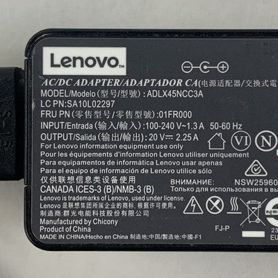 Lenovo ADLX45NCC3A Small Barrel AC Adapter 20V 2.25A 45W 01FR000 Lot of 10x