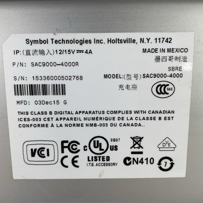 Symbol Technologies SAC9000-4000R 4-Slot Battery Charger USIP Untested