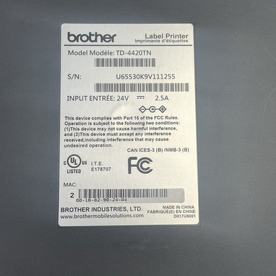 Brother TD-4420TN Thermal Label Printer For Parts Or Repair