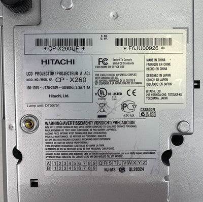 Hitachi CP-X260LCD Projector 3417 Lamp Hours