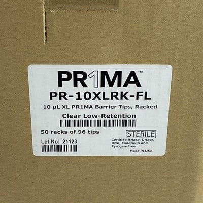 PR1MA PR-10XLRK-FL 10µl XL Clear Racked PR1MA Barrier Tips Case -4800 Total Tips