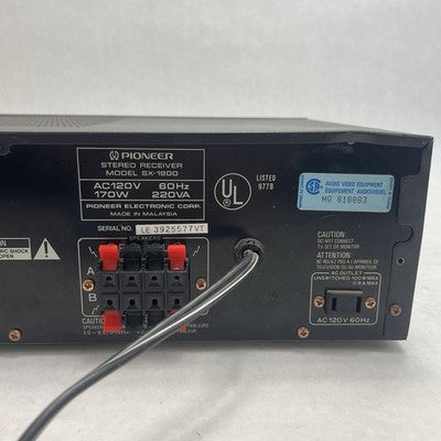 Pioneer SX-1900 Stereo Receiver 5 Band Graphic Equalizer Japan Tested For Parts