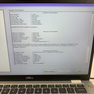 Dell Latitude 5410 Laptop 14" Intel i7-10610U 1.8 GHz 8 GB Ram No SSD/OS/AC/Batt