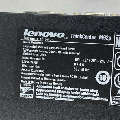 Lenovo ThinkCentre M92P SFF Intel Core i5-3470 3.2GHz 1x4GB RAM No HDD No OS