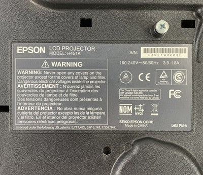 Epson H451A PowerLite 1880 Projector 71 Lamp Hours No Remote - Missing Slider